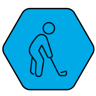 blue icon of a person putting