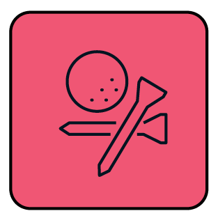 pink icon with a golf ball and tees