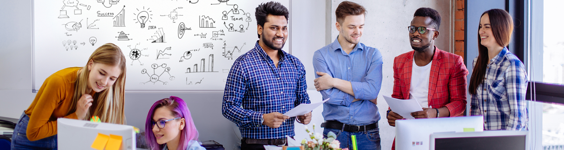 Six people working in office