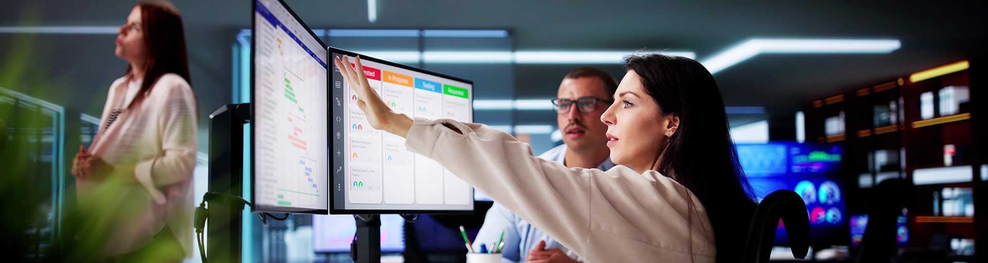 Person showing work on computer