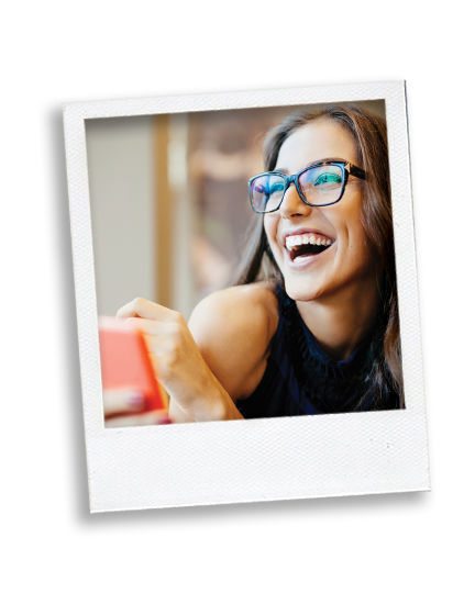 woman laughing in a polaroid