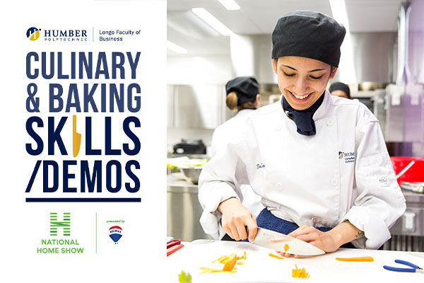 Student smiling while cutting vegetables