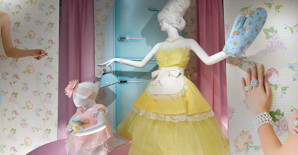 female mannequin in pastel dress