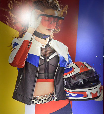 female mannequin in race gear