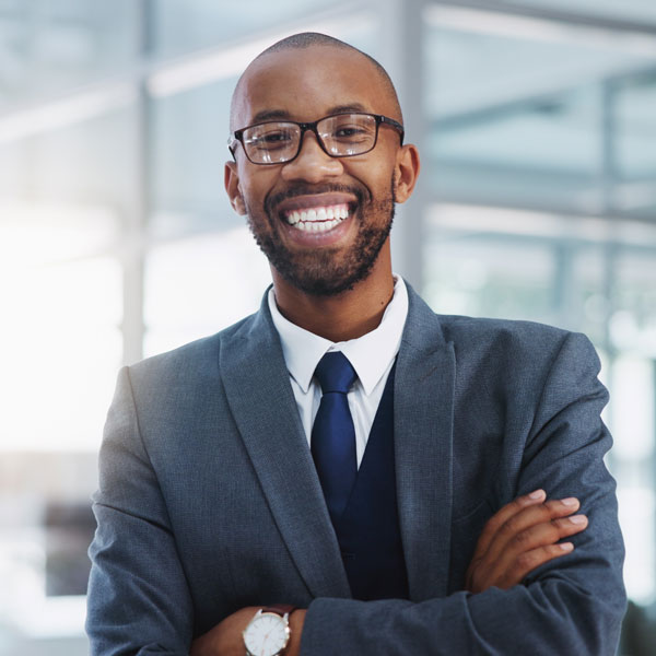 Business person smiling