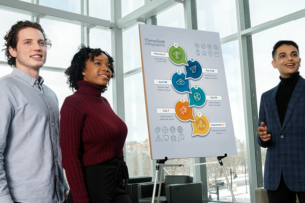 Three students conducting business presentation