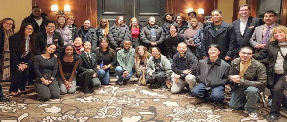 A group of Hospitality students at the Marriott Courtyard