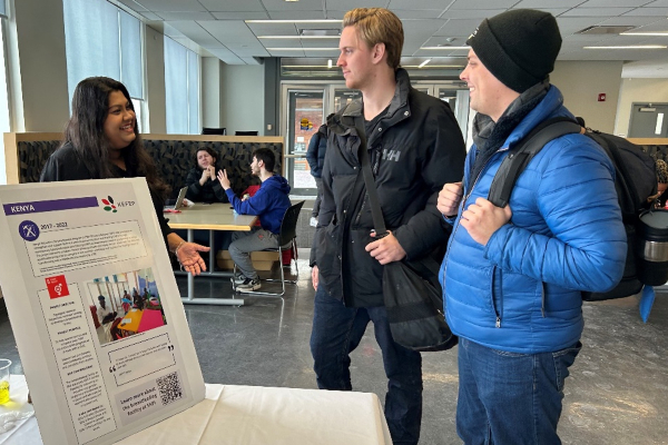 Dil Rajarantha ’22 speaks to Rio Baudish-McCabe and Adam Leslie (current students) about Humber’s project in Kenya.