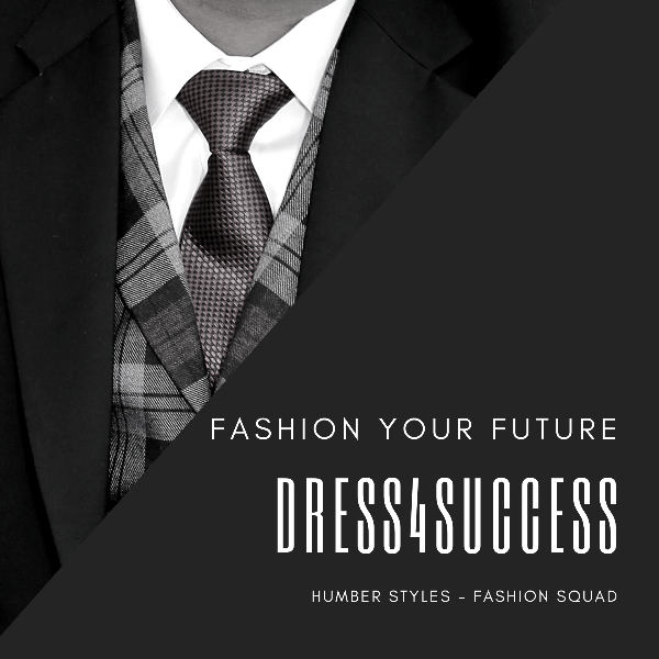 image of a person in wearing a vest, blazer and tie with the text DRESS4SUCCESS