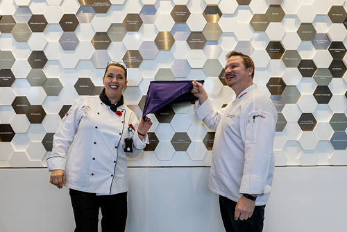 Chef Shonah Chalmers and Rocco Crocco unveiling the plaque