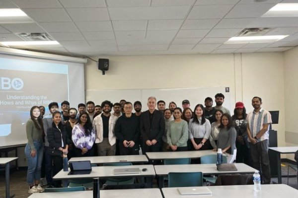 Patrick Ballantyne, Chief Executive Officer of the Registered Insurance Brokers of Ontario (RIBO) with Insurance Management students