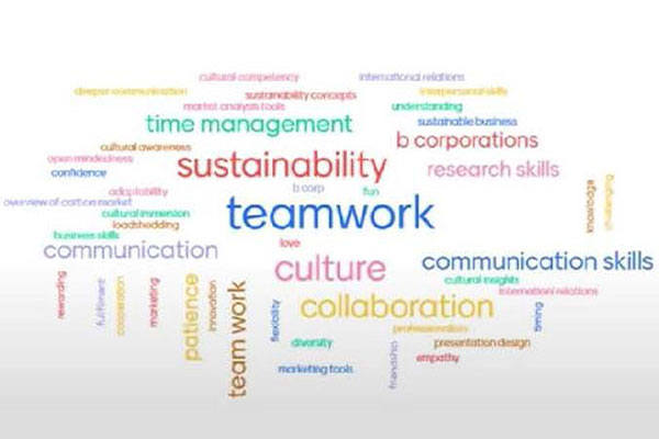 word cloud of words related to teamwork and collaboration