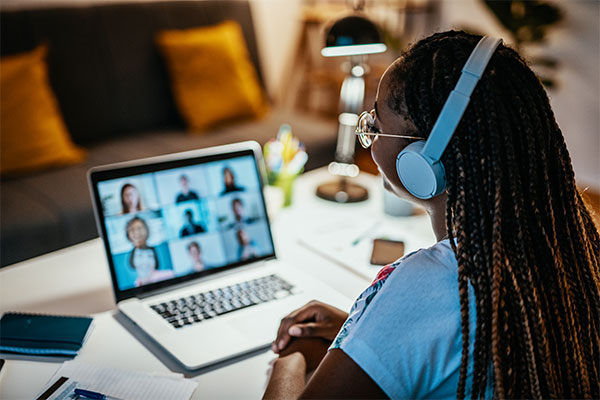 Group of students having online meeting