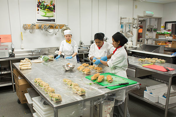 Students working in the culinary lab