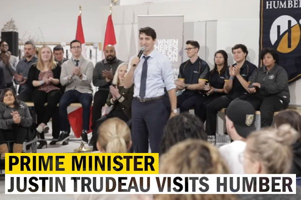 Prime Minister Justin Trudeau speaking at Humber