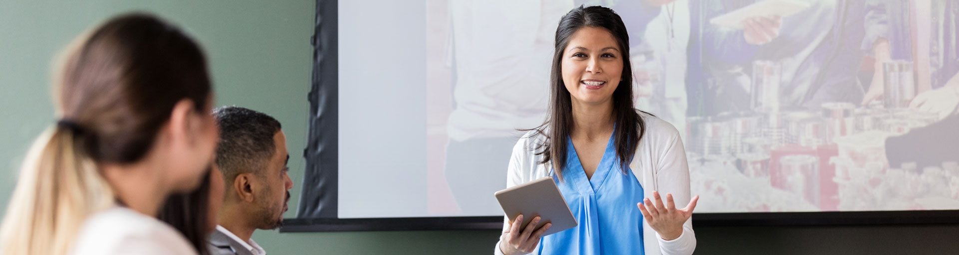 woman presenting a fundraiser pitch