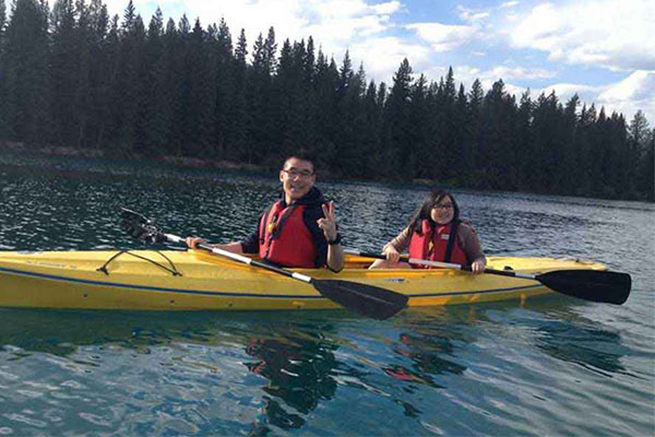 male and female in canoe