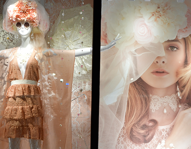 female mannequins in lace dresses