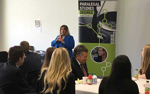 Elaine Page lecturing at Paralegal Breakfast event