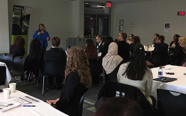 Elaine Page lecturing at Paralegal Breakfast event