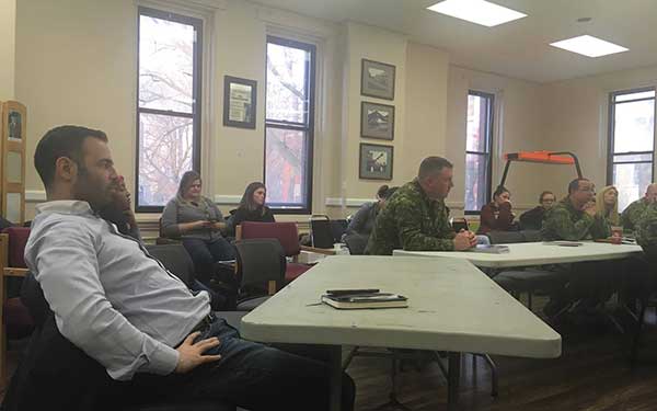 Military and students at after session talk
